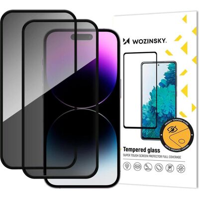 Wozinsky Privacy Glass Panzerglas für iPhone 17 / 16 Pro, 2er Set (2 pcs, Apple iPhone 16 Pro, Apple iPhone 17), Téléphone portable : film de protection, Noir, Transparent - Publicité Wozinsky Privacy Glass Panzerglas für iPhone 17 / 16 Pro, 2er Set (2 pcs, Apple iPhone 16 Pro, Apple iPhone 17), Téléphone portable : film de protection, Noir, Transparent - Publicité