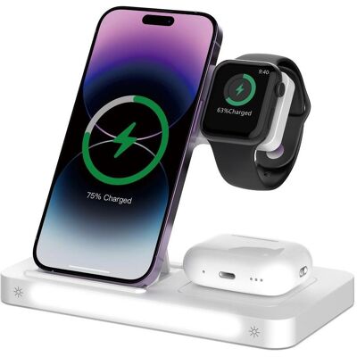 Chargeur sans fil 3 en 1 Devia - Appareils intelligents, Blanc - Publicité Chargeur sans fil 3 en 1 Devia - Appareils intelligents, Blanc - Publicité