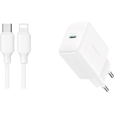 Chargeur réseau Joyroom JR-TCF20 USB-C PD 20W - blanc + câble USB-C / Lightning 1m - Publicité Chargeur réseau Joyroom JR-TCF20 USB-C PD 20W - blanc + câble USB-C / Lightning 1m - Publicité
