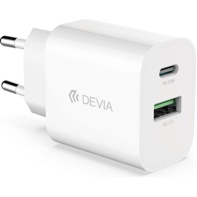 Chargeur Devia RLC510 20W Blanc - Type-C + USB-A - Publicité Chargeur Devia RLC510 20W Blanc - Type-C + USB-A - Publicité