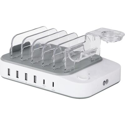 Station de charge USB Deltaco - 50W - Blanc - Publicité Station de charge USB Deltaco - 50W - Blanc - Publicité