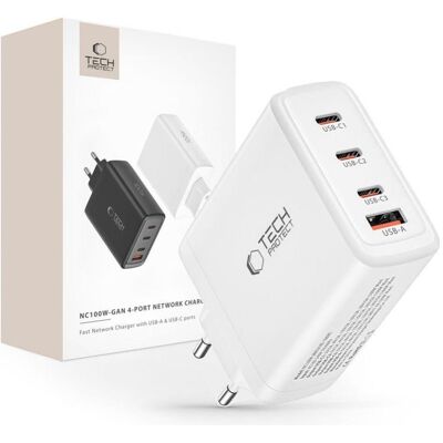 Tech-Protect NC100W - Chargeur GaN 100W avec 3 USB-C & USB-A - Publicité Tech-Protect NC100W - Chargeur GaN 100W avec 3 USB-C & USB-A - Publicité
