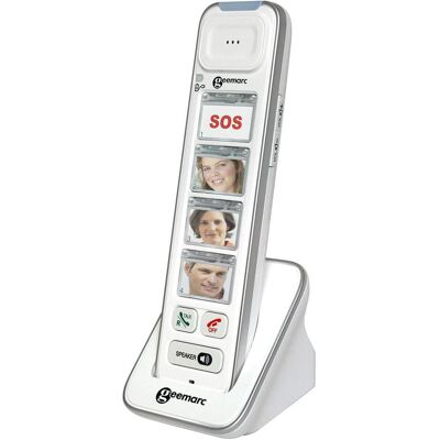Geemarc AMPLIDECT COMBI-PHOTO 295 Téléphone filaire pour seniors Répondeur, touches avec photo Éclairé, Téléphone, Blanc - Publicité Geemarc AMPLIDECT COMBI-PHOTO 295 Téléphone filaire pour seniors Répondeur, touches avec photo Éclairé, Téléphone, Blanc - Publicité