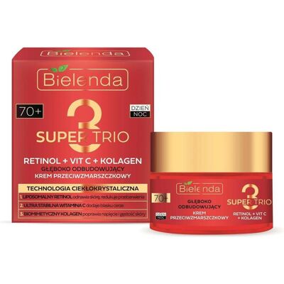 Bielenda, Crème visage, Super Trio Retinol Vitamine C Collagène Crème anti-rides Reconstruction en profondeur 50ml (50 ml, Crème de nuit) - Publicité Bielenda, Crème visage, Super Trio Retinol Vitamine C Collagène Crème anti-rides Reconstruction en profondeur 50ml (50 ml, Crème de nuit) - Publicité