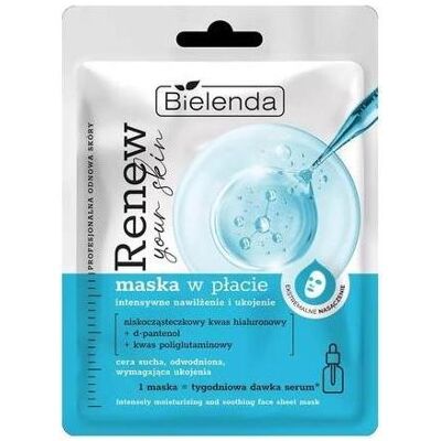Bielenda, Masque pour le visage, Renew Your Skin Intense Moisturising Soothing Sheet Face Mask (masque de visage apaisant à (17 g) - Publicité Bielenda, Masque pour le visage, Renew Your Skin Intense Moisturising Soothing Sheet Face Mask (masque de visage apaisant à (17 g) - Publicité