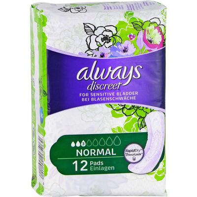Always, Produits pour l'incontinence, Discreet (12x, Normal) - Publicité Always, Produits pour l'incontinence, Discreet (12x, Normal) - Publicité