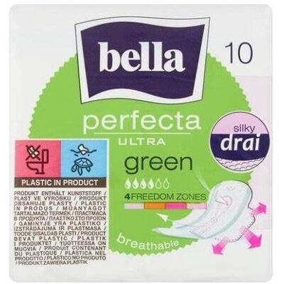 Bella, Serviette, Perfecta, ultra-vert, rembourrage sanitaire à ailettes, 10 pièces (frappé) (10x) - Publicité Bella, Serviette, Perfecta, ultra-vert, rembourrage sanitaire à ailettes, 10 pièces (frappé) (10x) - Publicité