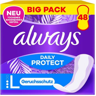 Always, Serviette, Slipeinlage Daily Protect Long mit leichtem Duft BigPack 48 Damenbinde 48 Stück (48x) - Publicité Always, Serviette, Slipeinlage Daily Protect Long mit leichtem Duft BigPack 48 Damenbinde 48 Stück (48x) - Publicité