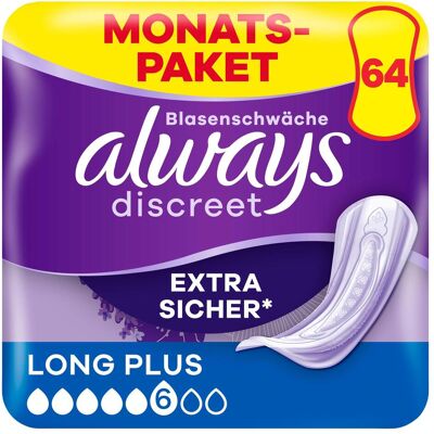 Always, Produits pour l'incontinence, Discreet (64x, Large plus) - Publicité Always, Produits pour l'incontinence, Discreet (64x, Large plus) - Publicité