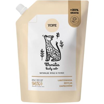 Yope, Savon pour les mains, Recharge de savon liquide Vanille & Cèdre 600 ml (600 ml) - Publicité Yope, Savon pour les mains, Recharge de savon liquide Vanille & Cèdre 600 ml (600 ml) - Publicité