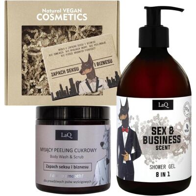 Ensemble de soins personnels LaQ Doberman pour hommes - Gel, gommage, savon - Publicité Ensemble de soins personnels LaQ Doberman pour hommes - Gel, gommage, savon - Publicité