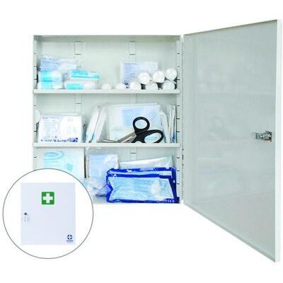 GRAMM medical, Kit premiers secours, Armoire métallique de premiers secours rempli - Publicité GRAMM medical, Kit premiers secours, Armoire métallique de premiers secours rempli - Publicité