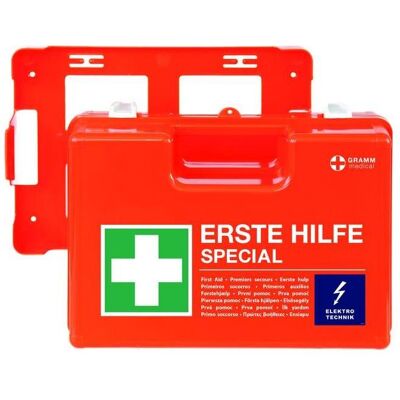 GRAMM medical, Kit premiers secours, Mallette de secours Special Elektrotechnik DIN 13 157 avec remplissage spécial (Trousse de secours) - Publicité GRAMM medical, Kit premiers secours, Mallette de secours Special Elektrotechnik DIN 13 157 avec remplissage spécial (Trousse de secours) - Publicité