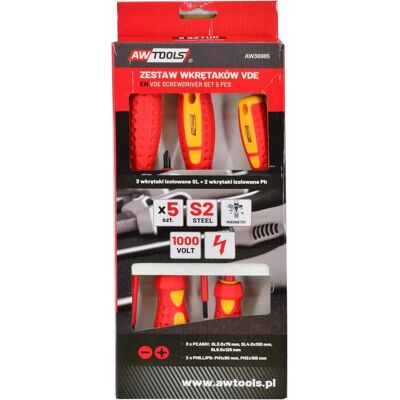 Awtools, Tournevis, VDE S2 Isolé Jeu de tournevis / 5pcs - Publicité Awtools, Tournevis, VDE S2 Isolé Jeu de tournevis / 5pcs - Publicité