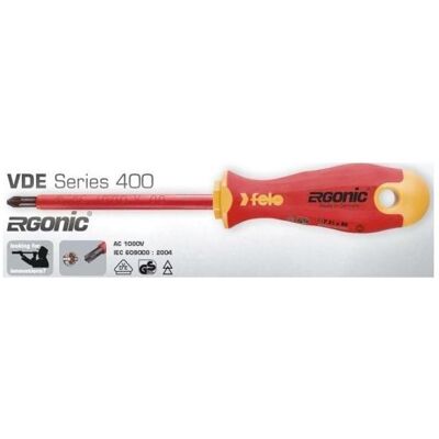 Tournevis Phillips VDE Ergonic Felo - 80mm, Isolé, Modèle 1X80 - Publicité Tournevis Phillips VDE Ergonic Felo - 80mm, Isolé, Modèle 1X80 - Publicité