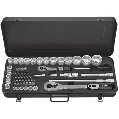 Matador, Clé à douille + douilles, Jeu de clés à douille, 61 pces, 6 pans. 1/4-1/2 : 4-32 mm - Publicité Matador, Clé à douille + douilles, Jeu de clés à douille, 61 pces, 6 pans. 1/4-1/2 : 4-32 mm - Publicité