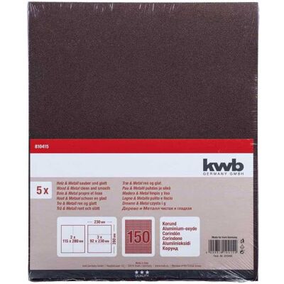 kwb, Abrasifs, Papier Corindon GR. 150, 5 pcs. (150, K150, P150) - Publicité kwb, Abrasifs, Papier Corindon GR. 150, 5 pcs. (150, K150, P150) - Publicité