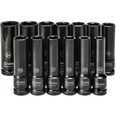Sata - Ensemble de 13 pièces 1/2 pouce Douilles longues fines - Publicité Sata - Ensemble de 13 pièces 1/2 pouce Douilles longues fines - Publicité