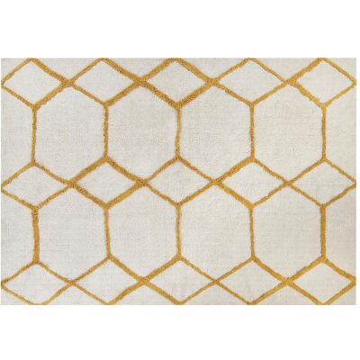 Beliani Tapis Coton Jaune Blanc - Design Moderne Rectangulaire - Publicité Beliani Tapis Coton Jaune Blanc - Design Moderne Rectangulaire - Publicité