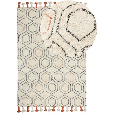 Tapis en coton beige et orange - Motif géométrique, 160x230cm - Publicité Tapis en coton beige et orange - Motif géométrique, 160x230cm - Publicité