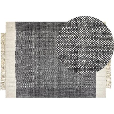 Tapis en laine 140 x 200 cm Noir et Blanc - Tapis - Publicité Tapis en laine 140 x 200 cm Noir et Blanc - Tapis - Publicité