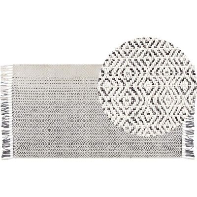 Tapis en laine Beliani blanc et gris 80x150cm Fait main - Publicité Tapis en laine Beliani blanc et gris 80x150cm Fait main - Publicité