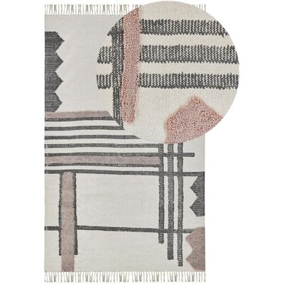 Tapis rectangulaire en coton beige et noir - Motif scandinave - 140x200cm - Publicité Tapis rectangulaire en coton beige et noir - Motif scandinave - 140x200cm - Publicité