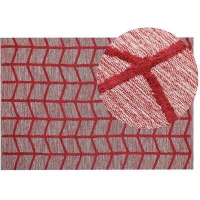 Tapis en coton rouge 140 x 200 cm motif géométrique - Tapis - Publicité Tapis en coton rouge 140 x 200 cm motif géométrique - Tapis - Publicité