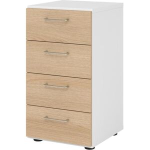 Armoire de rangement 4 tiroirs blanc/eiche - Étagère - Publicité Armoire de rangement 4 tiroirs blanc/eiche - Étagère - Publicité