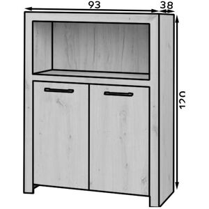 ADRK Furniture, Commode + buffet, Commode à deux portes JANEZ (93 x 38 x 120 cm) - Publicité ADRK Furniture, Commode + buffet, Commode à deux portes JANEZ (93 x 38 x 120 cm) - Publicité
