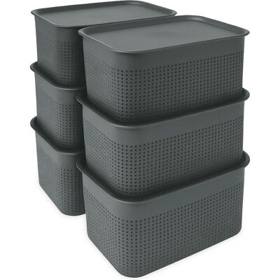 Relaxdays, Boîte de rangement, - Aufbewahrungsbox mit Deckel 6er Set, Grau, 18,5 x 26,5 x 13 cm (26.50 cm, 5 l, 6x) - Publicité Relaxdays, Boîte de rangement, - Aufbewahrungsbox mit Deckel 6er Set, Grau, 18,5 x 26,5 x 13 cm (26.50 cm, 5 l, 6x) - Publicité
