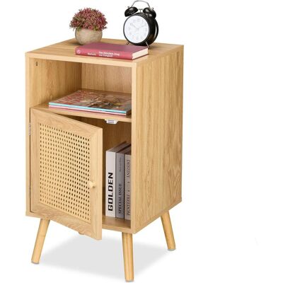 Relaxdays Table de Nuit en Bois Naturel - Table de Nuit avec Porte en Rotin - Publicité Relaxdays Table de Nuit en Bois Naturel - Table de Nuit avec Porte en Rotin - Publicité