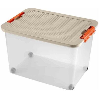 Heidrun, Boîte de rangement, Boîte à roulettes en plastique transparent, 52x37x34 cm capacité : 45 l, couvercle en rotin (37 cm, 45 l) - Publicité Heidrun, Boîte de rangement, Boîte à roulettes en plastique transparent, 52x37x34 cm capacité : 45 l, couvercle en rotin (37 cm, 45 l) - Publicité