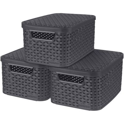 Curver Boîte de rangement, Lot de 3 STYLE Box S avec couvercle anthracite (20 cm, 6 l, 3x) - Publicité Curver Boîte de rangement, Lot de 3 STYLE Box S avec couvercle anthracite (20 cm, 6 l, 3x) - Publicité