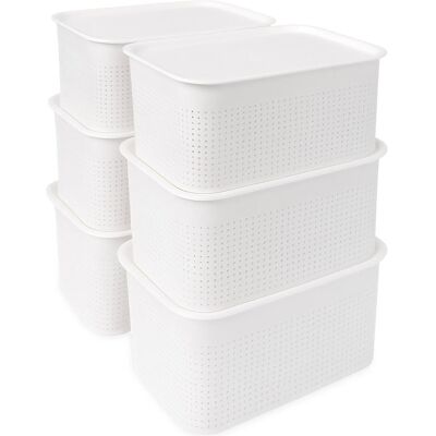 Relaxdays, Boîte de rangement, - Aufbewahrungsbox mit Deckel 6er Set, Weiss, 18,5 x 26,5 x 13 cm (26.50 cm, 5 l, 6x) - Publicité Relaxdays, Boîte de rangement, - Aufbewahrungsbox mit Deckel 6er Set, Weiss, 18,5 x 26,5 x 13 cm (26.50 cm, 5 l, 6x) - Publicité