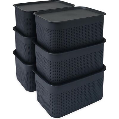 Relaxdays, Boîte de rangement, - Aufbewahrungsbox mit Deckel 6er Set, Schwarz, 18,5 x 26,5 x 13 cm (26.50 cm, 5 l, 6x) - Publicité Relaxdays, Boîte de rangement, - Aufbewahrungsbox mit Deckel 6er Set, Schwarz, 18,5 x 26,5 x 13 cm (26.50 cm, 5 l, 6x) - Publicité