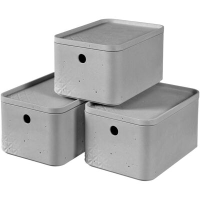 Curver Boîte de rangement, Lot de 3 BETON Box S avec couvercle gris clair (17 cm, 4 l, 3x) - Publicité Curver Boîte de rangement, Lot de 3 BETON Box S avec couvercle gris clair (17 cm, 4 l, 3x) - Publicité