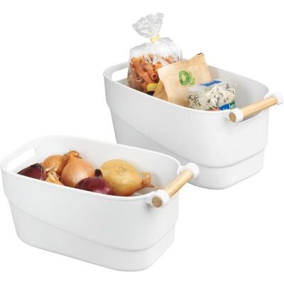 WENKO Organisateur de rangement - Blanc, Poignée en bois, 18x15.5x33.5 cm - Rangement - Publicité WENKO Organisateur de rangement - Blanc, Poignée en bois, 18x15.5x33.5 cm - Rangement - Publicité