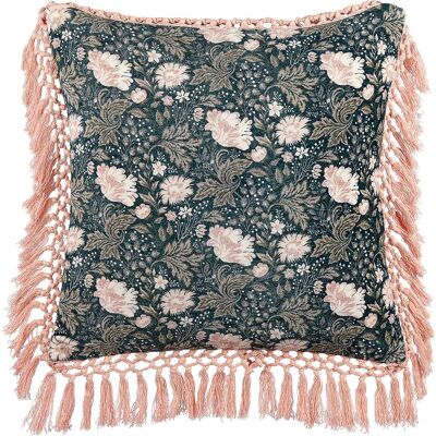 Coussin en velours bleu et rose à motif floral - Coussin - Publicité Coussin en velours bleu et rose à motif floral - Coussin - Publicité