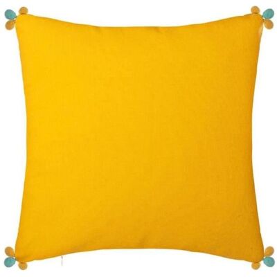 Housse de coussin moutarde en coton avec pompons - 40x40 cm - Housse de coussin - Publicité Housse de coussin moutarde en coton avec pompons - 40x40 cm - Housse de coussin - Publicité