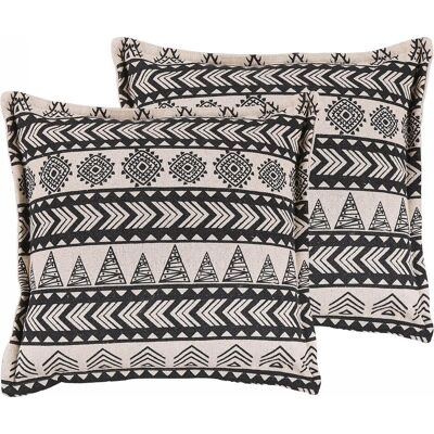 Beliani Ensemble de 2 Coussins en Coton Beige et Noir avec Rembourrage Carré 45 x 45 cm Motif Rustique Boho - Coussins - Publicité Beliani Ensemble de 2 Coussins en Coton Beige et Noir avec Rembourrage Carré 45 x 45 cm Motif Rustique Boho - Coussins - Publicité