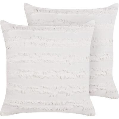 Coussins en coton blanc Beliani - Lot de 2 - 45x45 cm - Décor moderne - Publicité Coussins en coton blanc Beliani - Lot de 2 - 45x45 cm - Décor moderne - Publicité