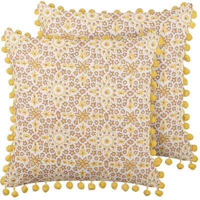 Coussins en coton jaune à motif floral - 45x45cm, lot de 2 - Publicité Coussins en coton jaune à motif floral - 45x45cm, lot de 2 - Publicité