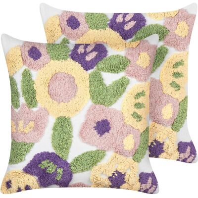 Beliani Ensemble de 2 Coussins en Coton Fleuri - Accessoires Déco - Publicité Beliani Ensemble de 2 Coussins en Coton Fleuri - Accessoires Déco - Publicité