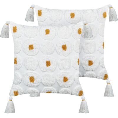 Beliani Coussin Décoratif en Coton Blanc - 45x45 cm - Publicité Beliani Coussin Décoratif en Coton Blanc - 45x45 cm - Publicité