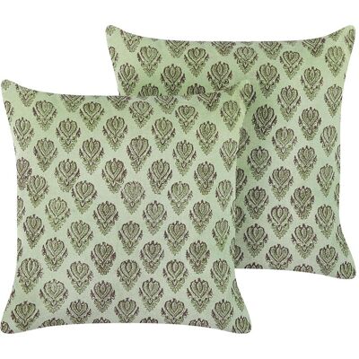 Beliani Coussins en Velours Fleuri - 45x45cm - Vert - Publicité Beliani Coussins en Velours Fleuri - 45x45cm - Vert - Publicité