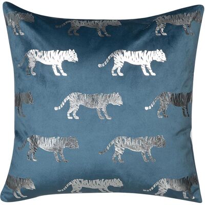 Beliani Ensemble de 2 coussins décoratifs - Velours bleu avec tigre - Publicité Beliani Ensemble de 2 coussins décoratifs - Velours bleu avec tigre - Publicité