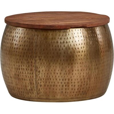 Table basse ronde en bois de mangue - Dorée - 60x60x40 cm - Publicité Table basse ronde en bois de mangue - Dorée - 60x60x40 cm - Publicité