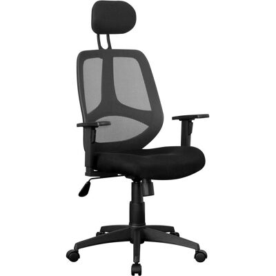 Chaise de bureau noire en maille avec accoudoirs réglables et appui-tête - Fauteuil de bureau - Publicité Chaise de bureau noire en maille avec accoudoirs réglables et appui-tête - Fauteuil de bureau - Publicité