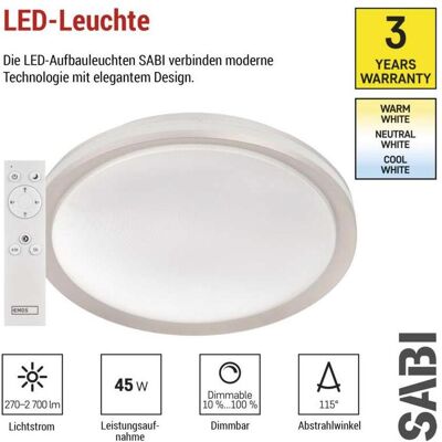 Emos, Plafonnier, LED Deckenleuchte SABI, rund, 45W, dimmbar, warm/neut./kaltweiss (270 lm) - Publicité Emos, Plafonnier, LED Deckenleuchte SABI, rund, 45W, dimmbar, warm/neut./kaltweiss (270 lm) - Publicité